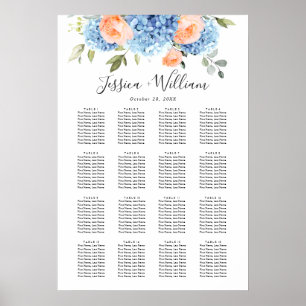 Blue Hydrangea Blush Roos 15 Tafels ZITSCHEMA Poster