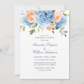 Blue Hydrangea Blush Roze Rozen Repetitie Diner Kaart (Voorkant)