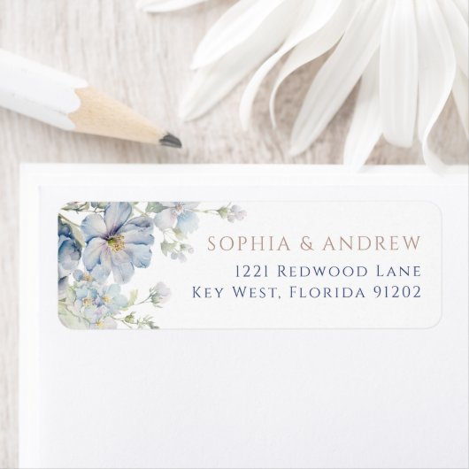 Blue Hydrangea & Blush Rozen Return Address Label (Insitu)