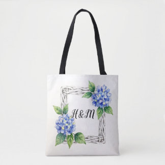 Blue Hydrangea Border Customized Draagtas
