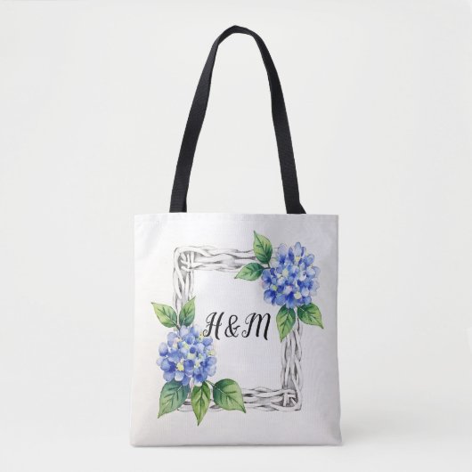 Blue Hydrangea Border Customized Draagtas (Voorkant)