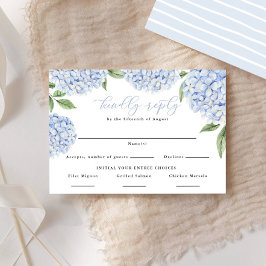 Blue Hydrangea Border Food Keuzes Huwelijksantwoor RSVP Kaartje