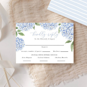 Blue Hydrangea Border Food Keuzes Huwelijksantwoor RSVP Kaartje