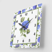 Blue Hydrangea Botanical Art Square Wall klok (Hoek)