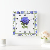 Blue Hydrangea Botanical Art Square Wall klok (Huis)