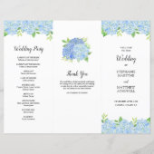 Blue Hydrangea Botanical Wedding Order of Service (Voorkant)