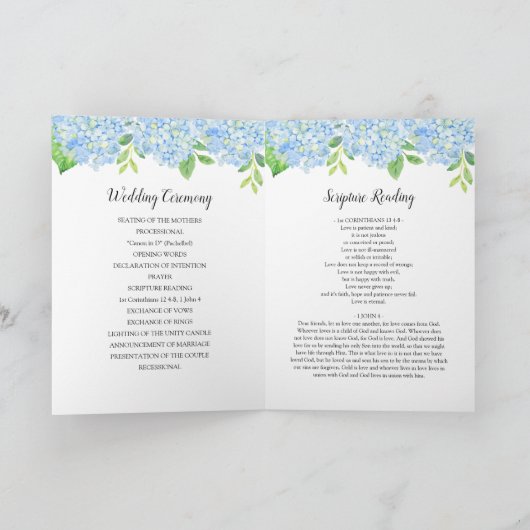 Blue Hydrangea Bouquet Botanical Wedding Program Programma (Binnen)