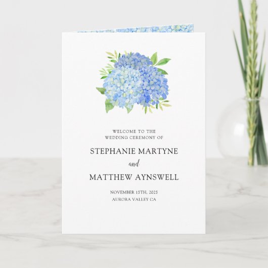 Blue Hydrangea Bouquet Botanical Wedding Program Programma (Voorkant)