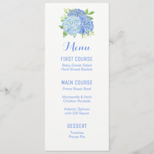 Blue Hydrangea Bouquet Watercolor Menus de fleurs (Devant)