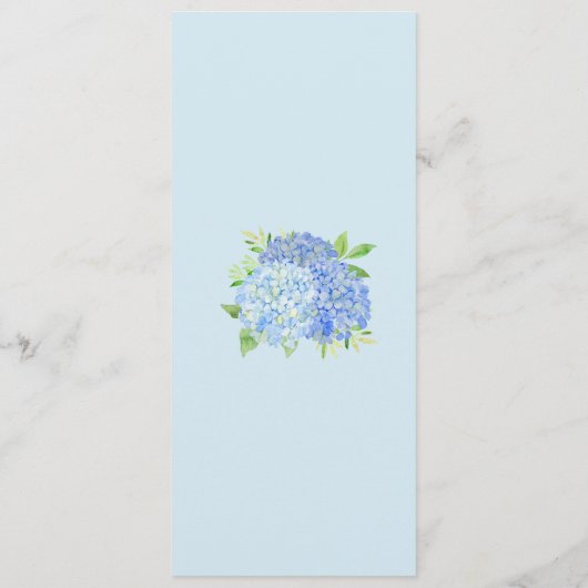 Blue Hydrangea Bouquet Watercolor Menus de fleurs (Dos)