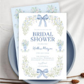 Blue Hydrangea Bow Bridal Shower Invitation
