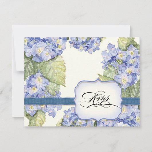 Blue Hydrangea Bracket Floral Formal Wedding RSVP Kaartje (Voorkant)