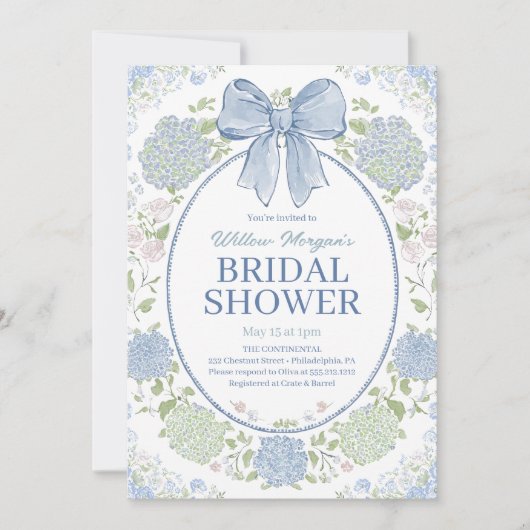 Blue Hydrangea Bridal Shower Invitation (Devant)