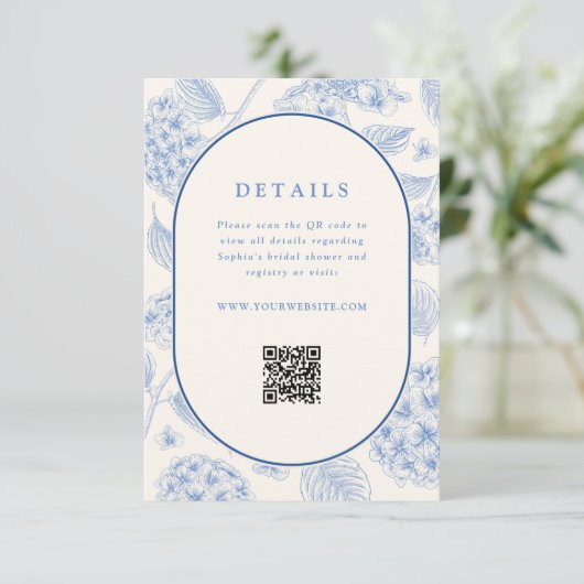 Blue Hydrangea Bridal Shower QR Code  Informatiekaartje (Staand voorkant)