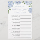 Blue Hydrangea Bride of Groom Paper Game Kaart (Voorkant)