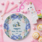 Blue Hydrangea bruids thee party Papieren Bordje (Feest)