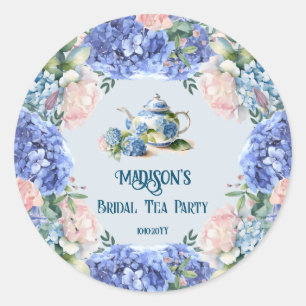 Blue Hydrangea bruids thee party Ronde Sticker