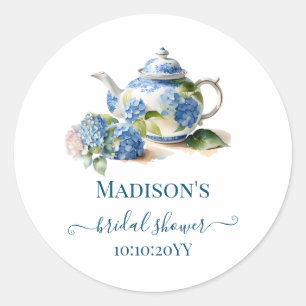 Blue Hydrangea bruids thee party Ronde Sticker