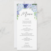 Blue Hydrangea bruiloft of Vrijgezellenfeest Menu Kaart (Voorkant)