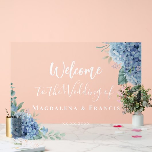 Blue Hydrangea bruiloft welkom Acryl Bord (Huwelijk)
