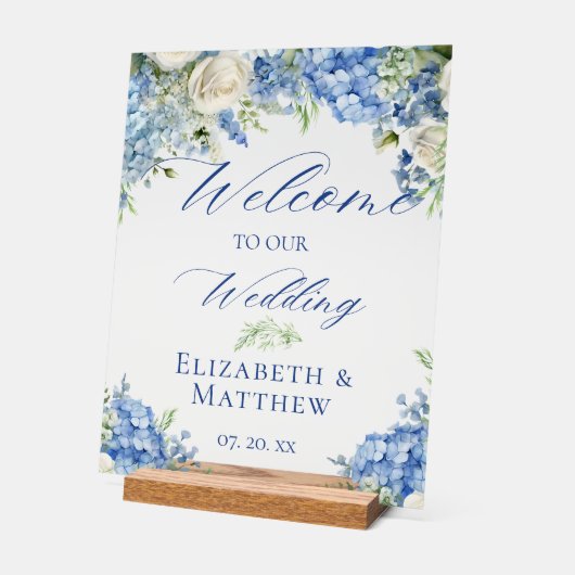 Blue Hydrangea Calligraphy Script Mariage Bienvenu (Angle)