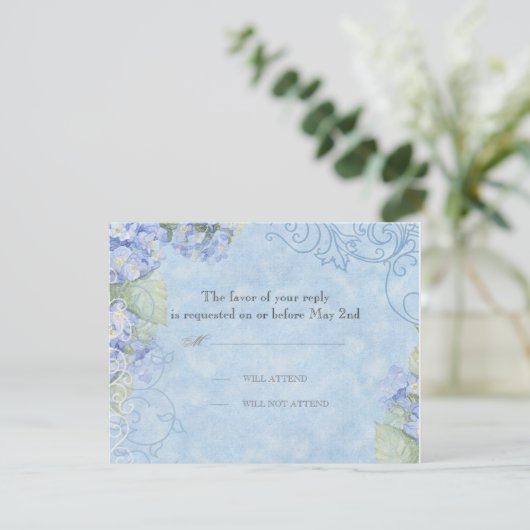 Blue Hydrangea - Carte de réponse Mariage (Debout devant)