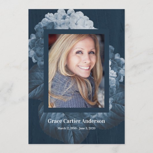 Blue Hydrangea Celebration of Life Programme (Devant)