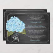 Blue Hydrangea Chalkboard Rustic Wedding Kaart (Voorkant / Achterkant)