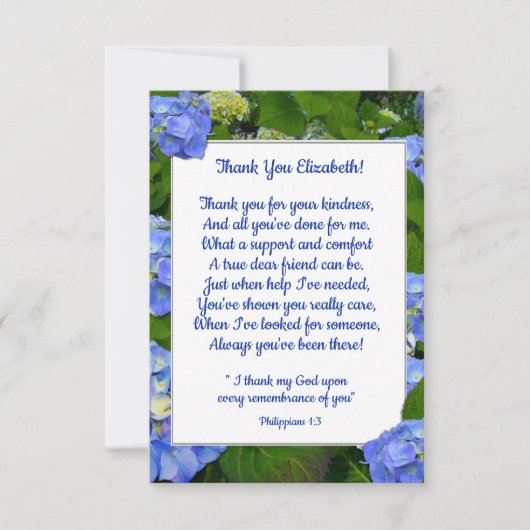 Blue Hydrangea Christelijk Friend Custom Text Bedankkaart (Voorkant)