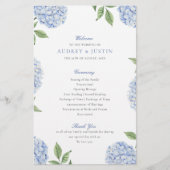 Blue Hydrangea Classic Trouwpapier Programma Flyer (Voorkant)