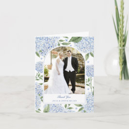 Blue Hydrangea Classic Wedding Photo Thank You Kaart