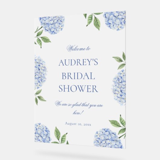 Blue Hydrangea Classic Welcome Sign, Flower Border (Angle)