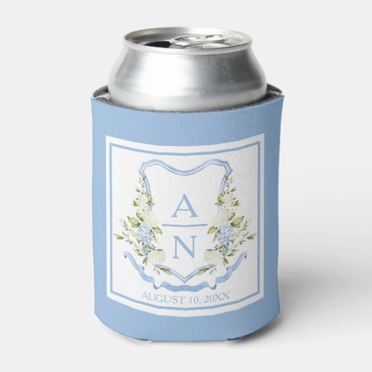 Blue Hydrangea Crest Monogram Can Holder Blikjeskoeler (Blikje Voorkant)