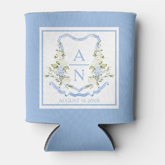 Blue Hydrangea Crest Monogram Can Holder Blikjeskoeler (Voorkant)