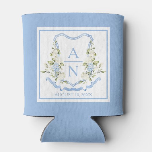 Blue Hydrangea Crest Monogram Can Holder Blikjeskoeler (Achterkant)