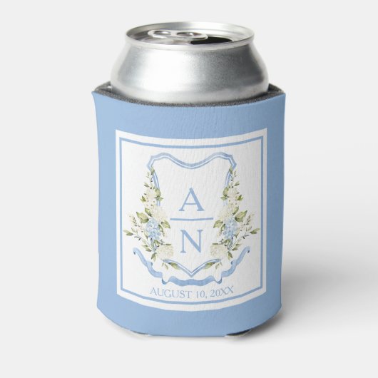 Blue Hydrangea Crest Monogram Can Holder Blikjeskoeler (Blikje Achterkant)