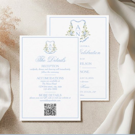 Blue Hydrangea Crest Monogram Details RSVP Kaartje