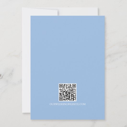 Blue Hydrangea Crest Monogram QR Code Save The Date (Achterkant)