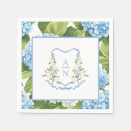 Blue Hydrangea Crest Monogram Servet