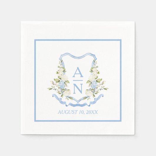 Blue Hydrangea Crest Monogram Simple Servet (Voorkant)