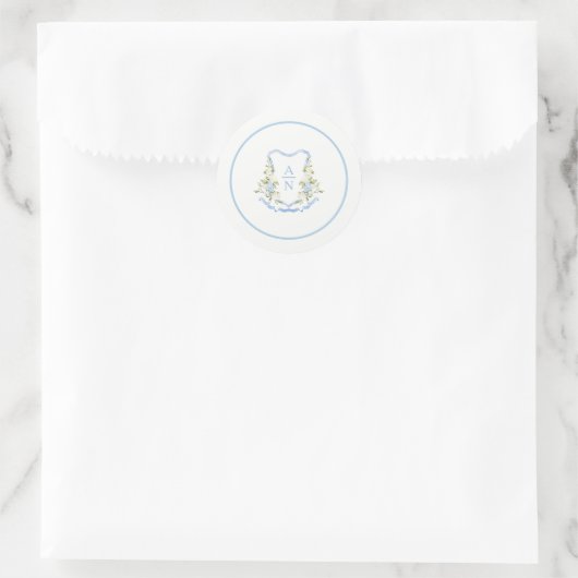 Blue Hydrangea Crest Monogram Stickers Simple (Sac)