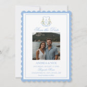Blue Hydrangea Crest Monogram Wedding Invitation (Devant)