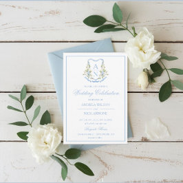 Blue Hydrangea Crest Monogram Wedding Invitation Kaart