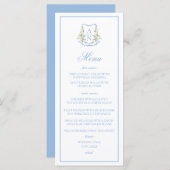 Blue Hydrangea Crest Monogram Wedding Menu (Voorkant / Achterkant)