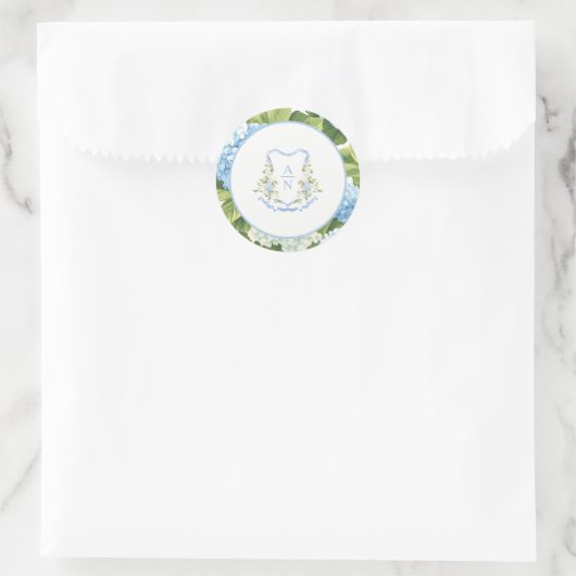 Blue Hydrangea Crest Monogram Wedding Stickers (Sac)