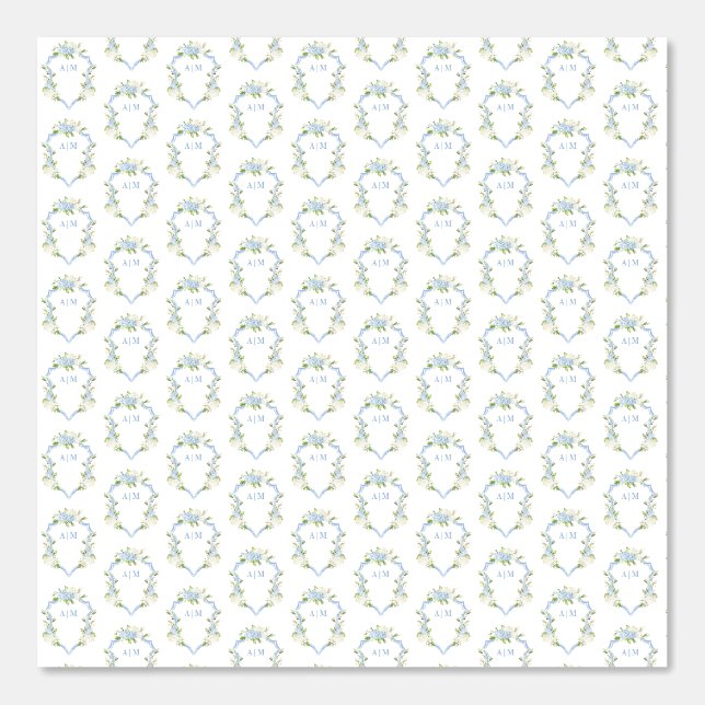Blue Hydrangea Crest Wedding Monogram  Behang (Voorkant)