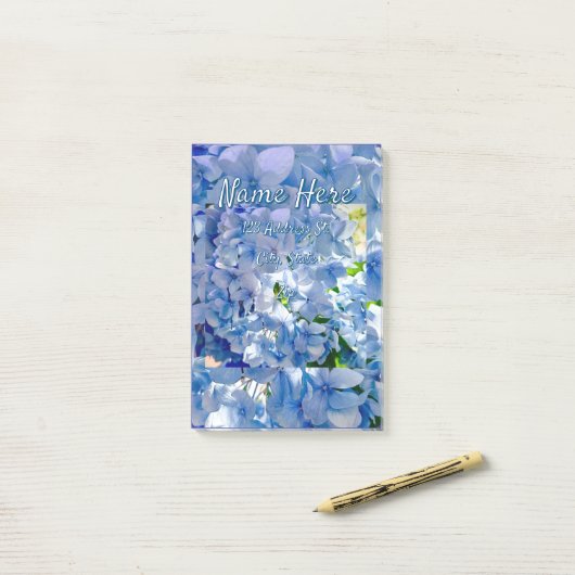 Blue Hydrangea Custom Name Address Post-it® Notes (Op bureau)