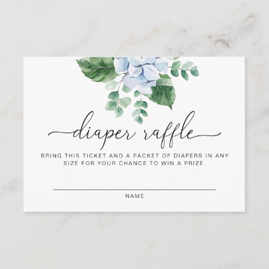 Blue Hydrangea Diaper Raffle Ticket Enclosure Kaar Informatiekaartje (Voorkant)