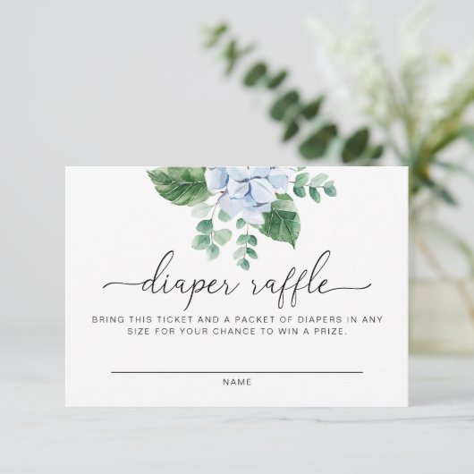 Blue Hydrangea Diaper Raffle Ticket Enclosure Kaar Informatiekaartje (Staand voorkant)