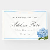 Blue Hydrangea Douche de bruid Naam en datum Spandoek (Horizontaal)